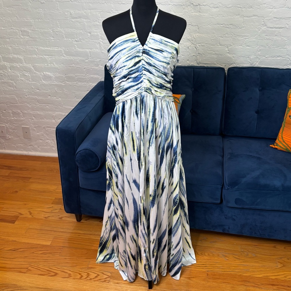DKNY Blue, White & Yellow Halter Maxi Dress - Picture 2 of 5